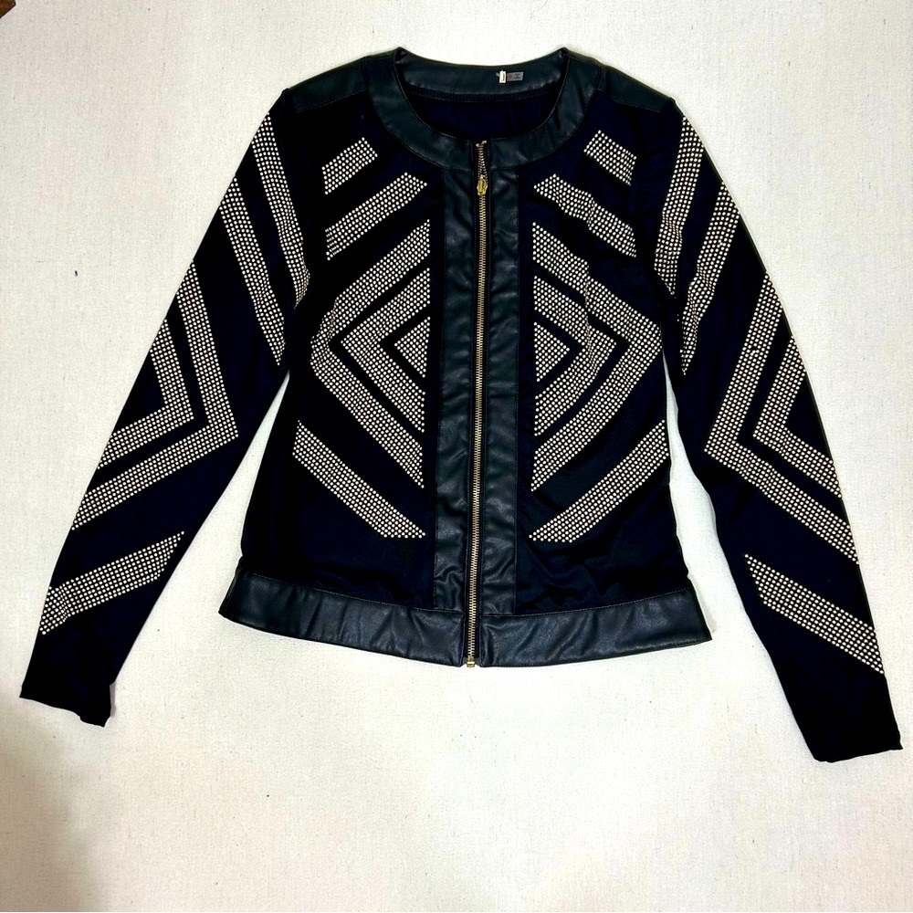 Black Gold Studded Women's Jacket Cropped Top